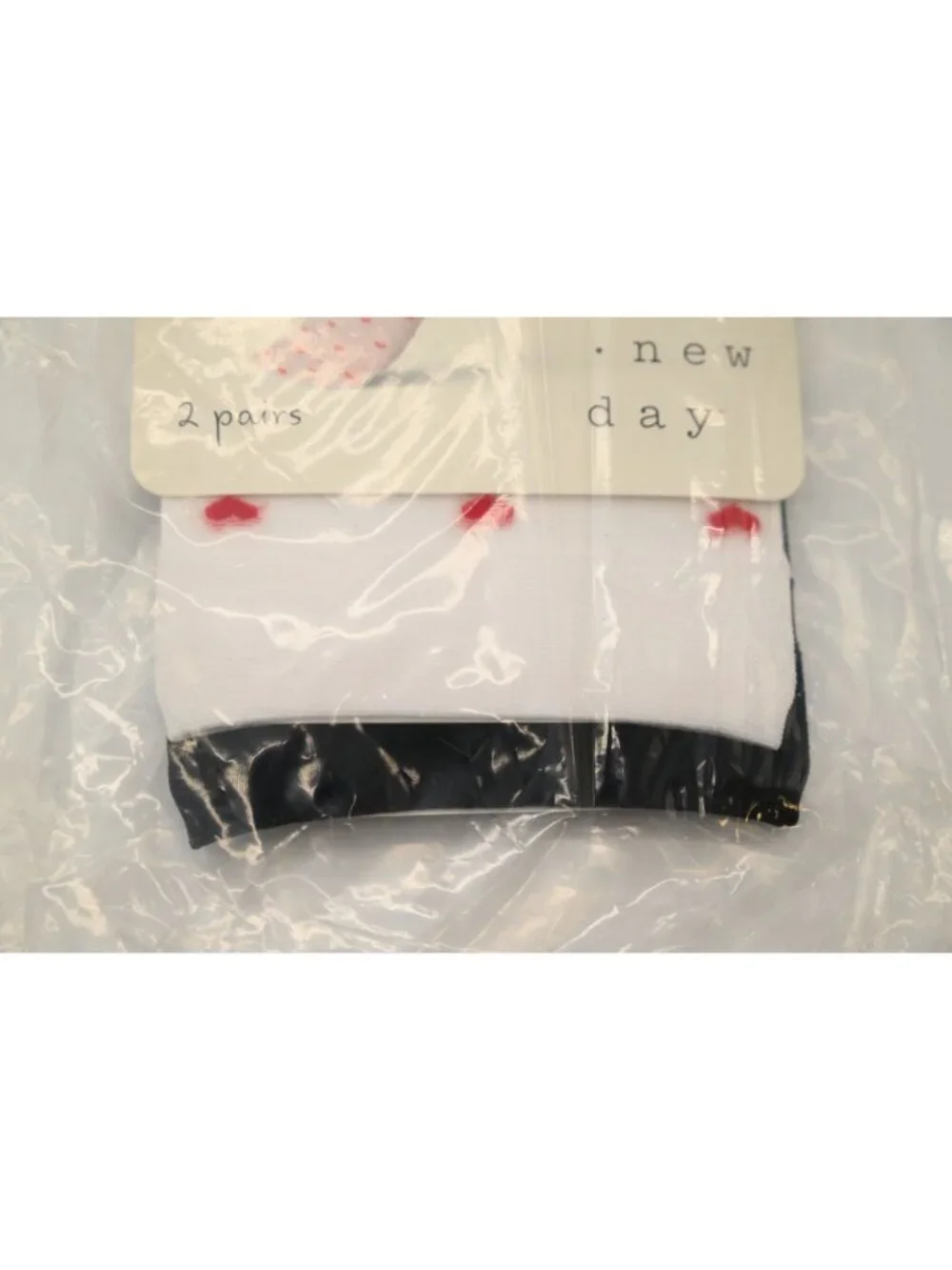 NIP A New Day Fashion Anklets 2 Pairs One Size Black White Heart Print Everyday